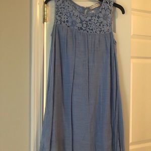 Blue Knit Dress w/ Lace Neckline